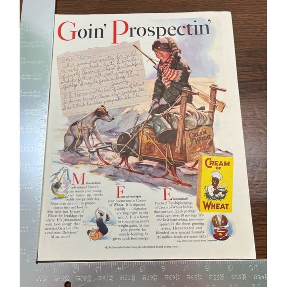 Cream of Wheat Cereal Vintage Print Ad 1938 Goin' Gold Prospectin' Gold Boy Dog - Picture 2 of 5